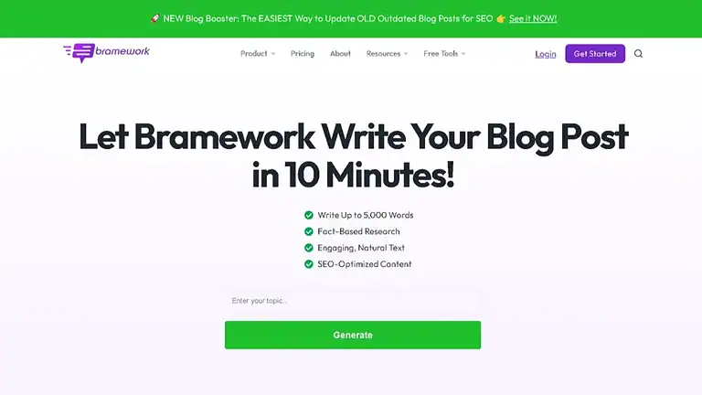 Bramework is an AI writing assistant that promises to fight writer's block and create content fast